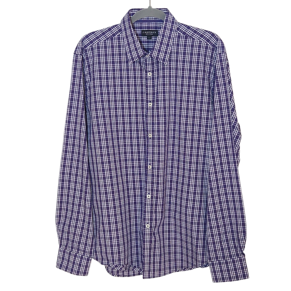 J. Maverick Men's Purple Plaid Long Sleeve Buttondown Shirt Size Large